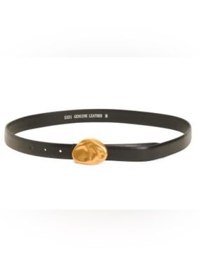 NWT Viral Genuine Leather Black Belt with Gold Sculpted Buckle